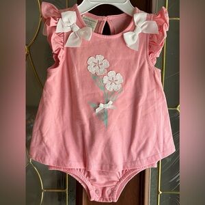NWT First Impressions Bows & Flower Appliqués Onesie Dress Baby Girl Size 6-9M